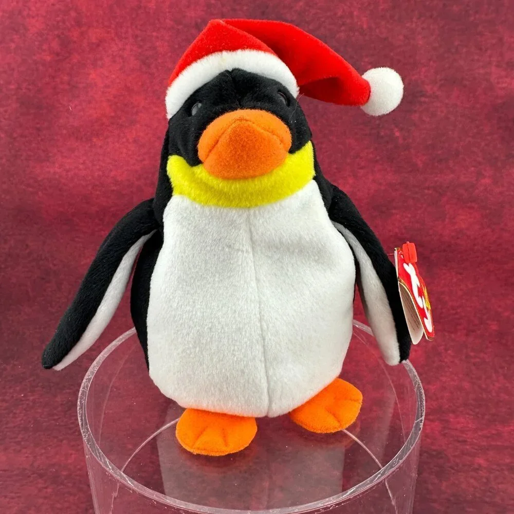 1998 RARE AND RETIRED TY BABY ZERO THE PENQUIN WITH CHRSTMAS SANTA HAT 6